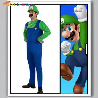 Costume Super Mario-style Overalls Set, Red/Green, Adults & Kids, Sizes 95–188 cm