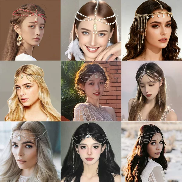 European and American Cross-Border Jewelry, Retro Ethnic Style Tassel Hair Chain, Bridal Wedding Fashion Diamond-Encrusted Forehead Chain