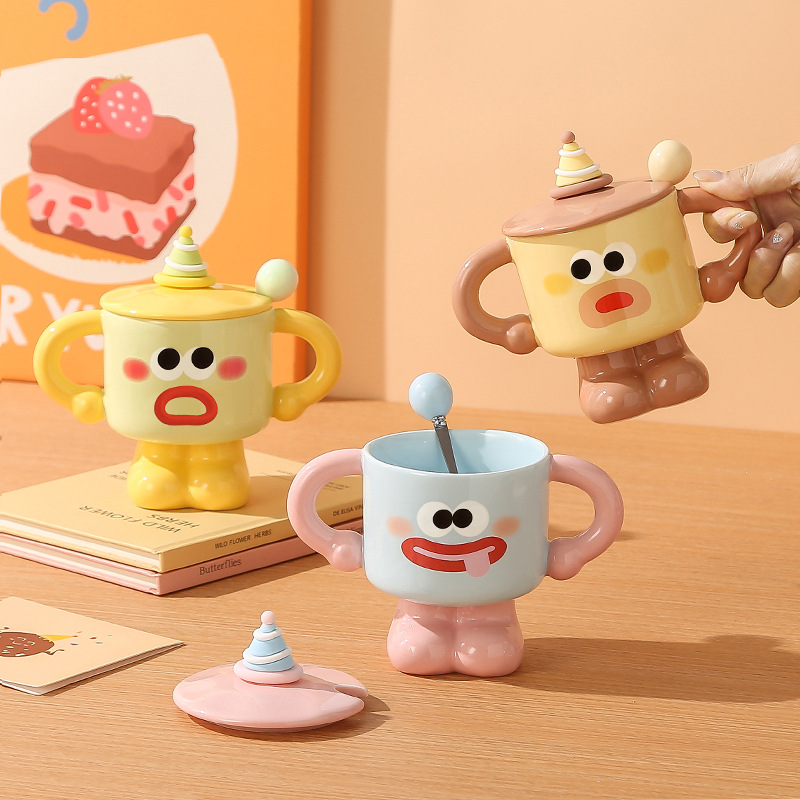 Taza de cerámica con cubierta con cuchara de payaso creativo Taza de dormitorio de niñas Taza de agua doméstica