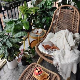 Lazy Sofa Rattan Rocking Chair Recliner Balcony Leisure Courtyard Reclining Sleepable Outdoor Rattan Chair Rocking Chair Homestay