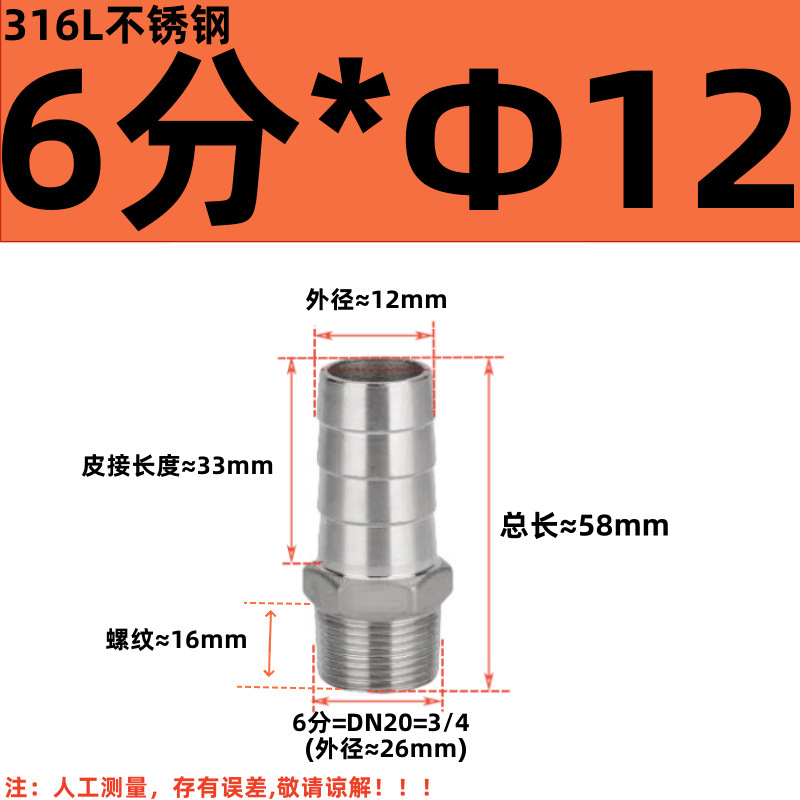 304 ステンレス鋼外径パゴダコネクタ 316 六角革水道管ホース気管外歯おねじグリーンヘッド|undefined