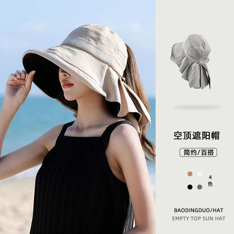 Sun Hat Women's Summer Big Eave Cycling Foldable Temperament Sun Protection Neck Protection Sun Hat Korean All-match Knitted Hat