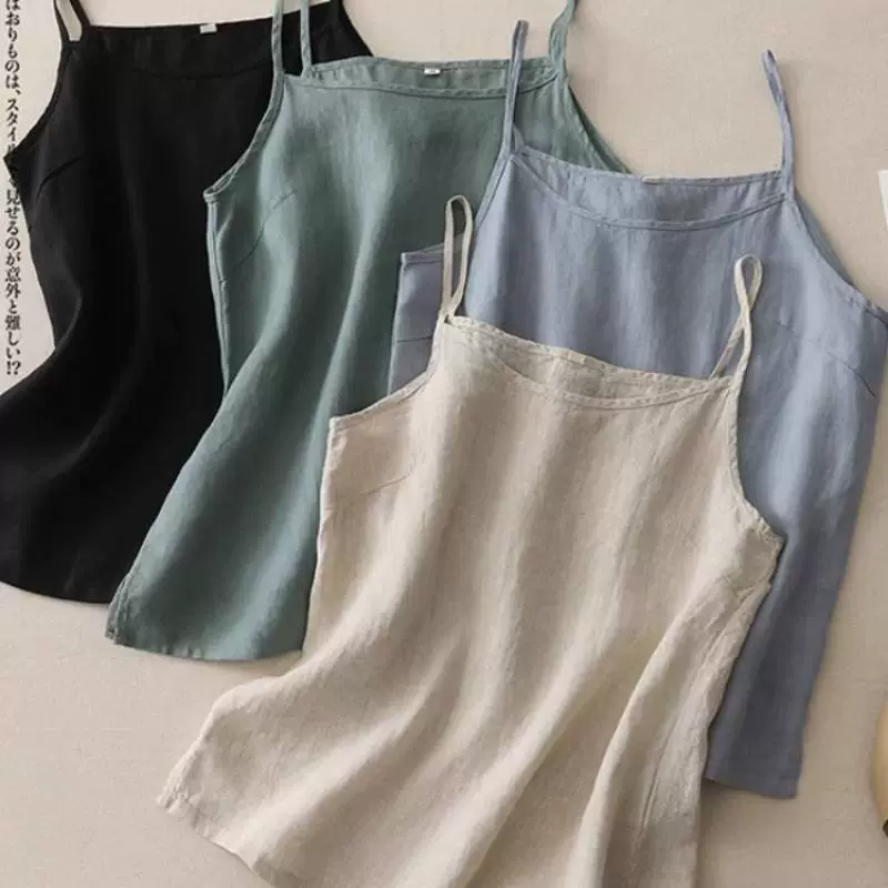 Летний топ 2025 года, новый стиль, художественный стиль, хлопок и лен, простой, свободный, утягивающий, больших размеров, без рукавов, для женщин