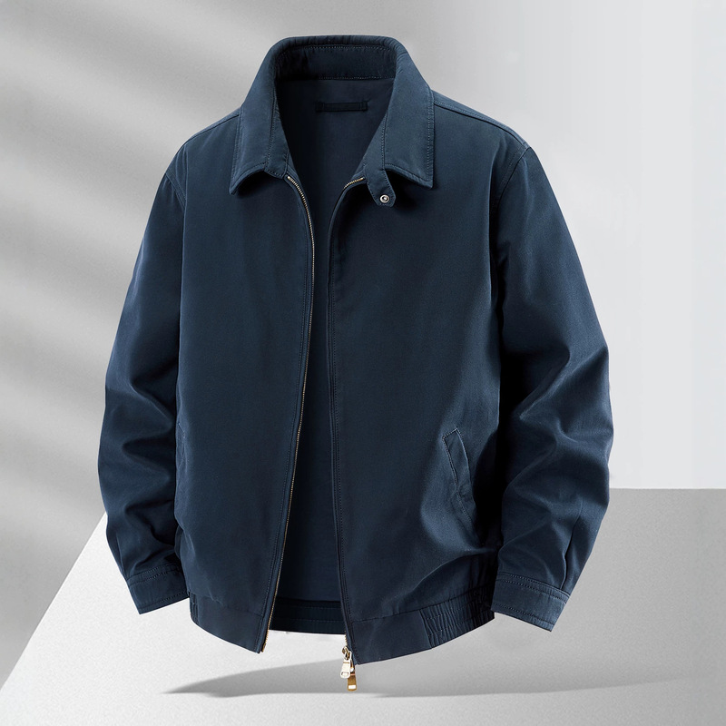 2026 New Men's Pilot Jacket for Spring and Autumn, Middle-Aged Men's Turn-Down Collar Jacket, Pure Cotton Washed Dad Jacket