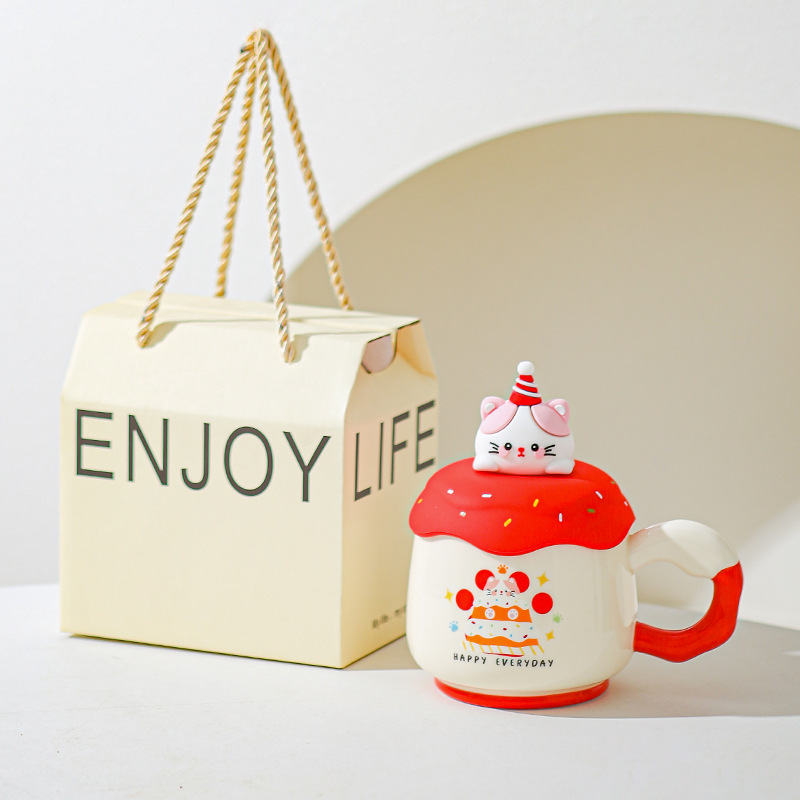 Taza de marca con tapa linda amiga regalo de cumpleaños de café de cerámica taza de agua doméstica de alto valor de oficina