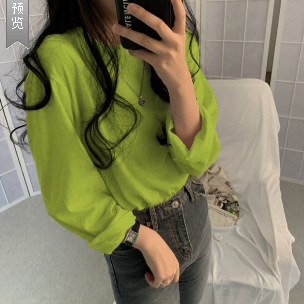 Camiseta básica blanca para mujer, estilo BM de manga larga, nueva colección de principios de otoño 2025, versión coreana, camiseta holgada negra con cuello redondo. image 17