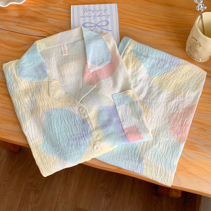 Nuevo conjunto de pijamas de algodón nublado transfronterizo de manga larga delgada primavera y otoño de mujeres lindos pantalones de dibujos animados dulces ropa para el hogar