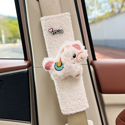 for Cars, High-End Creative and Cute, Seat belt shoulder pad - white-plush-horse-white-lambswool-shoulder-pad-24cm-single