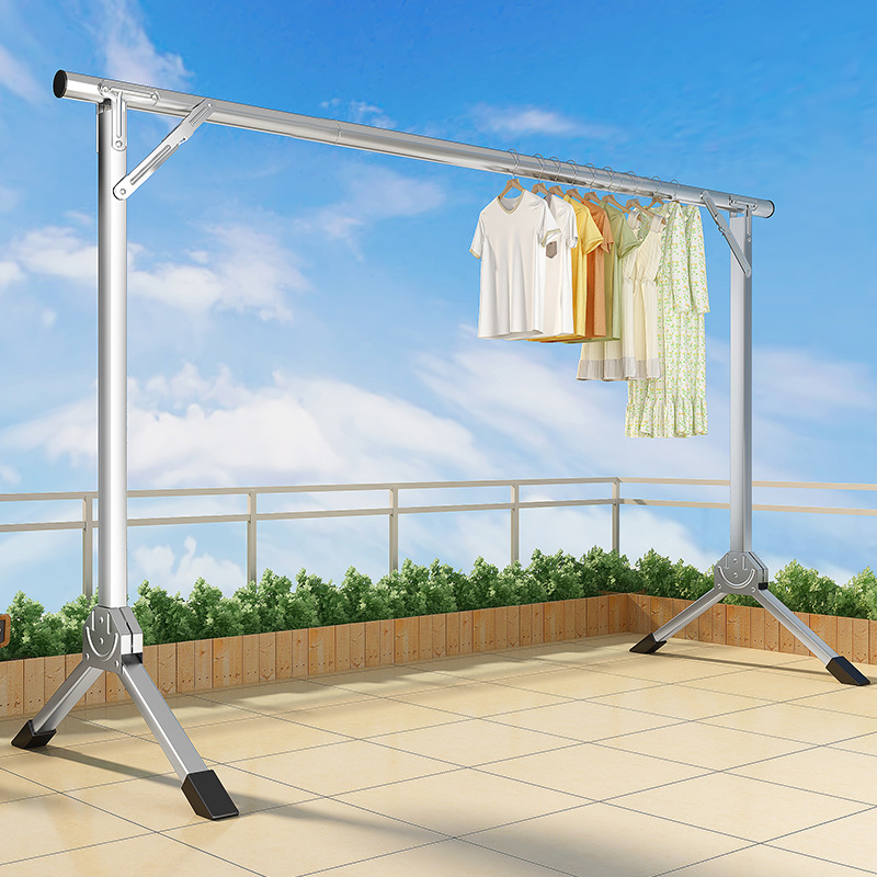 Stainless Steel Clothes Drying Rack Floor-Standing Household Indoor Telescopic Clothes Hanging Rod Balcony Bedroom Simple Clothes Drying Rod Quilt Drying Artifact