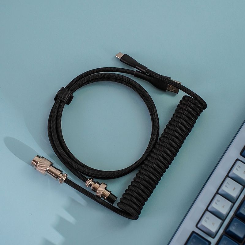 Customized Magnetic Axis Mechanical Keyboard Data Cable 8K Aviation Plug Type-C Braided Spring Cable for Gaming Use