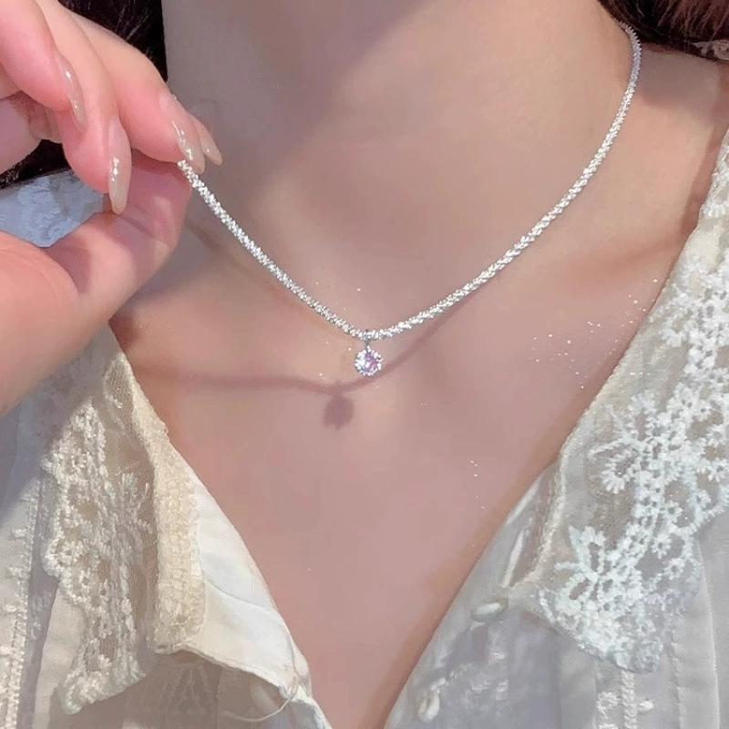 Колье Brand, подвес на цепочке из серебра 925, маленький розовый блестящий шарм для сумки