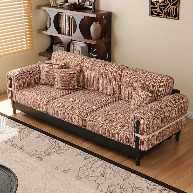 法式复古实木沙发客厅家用2025新款小户型三人位直排布艺沙发组合