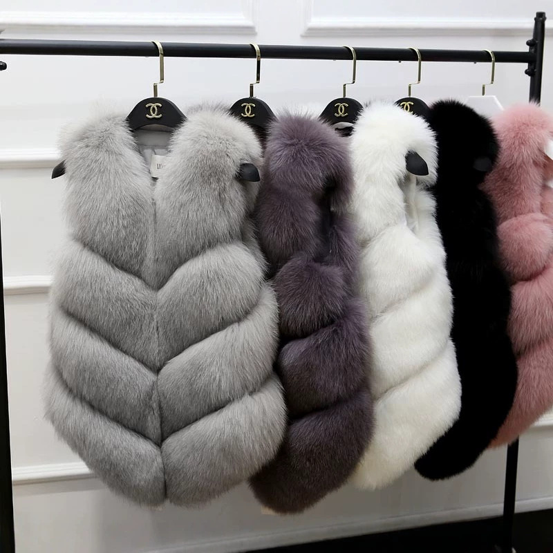European and American Style Plush Faux Fox Fur Vest, Mid-Length Women's Vest, Slim Fit, Warm for Autumn and Winter European and American Style Plush Faux Fox Fur Vest, Mid-Length Women's Vest, Slim Fit, Warm for Autumn and Winter
