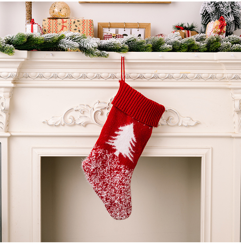 Christmas Stocking Knitted Red Snowflake Decoration Gift Bag_voghion.com