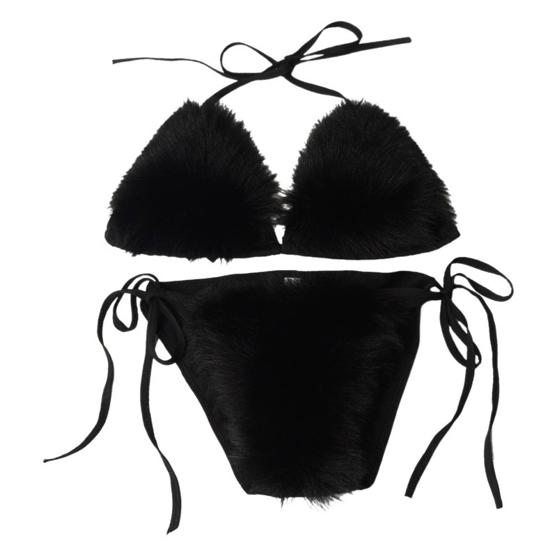 Внешняя торговля новый трансграничный однотонный меховой женский меховой купальник бикини плюшевый спортивный купальник готов к отправке