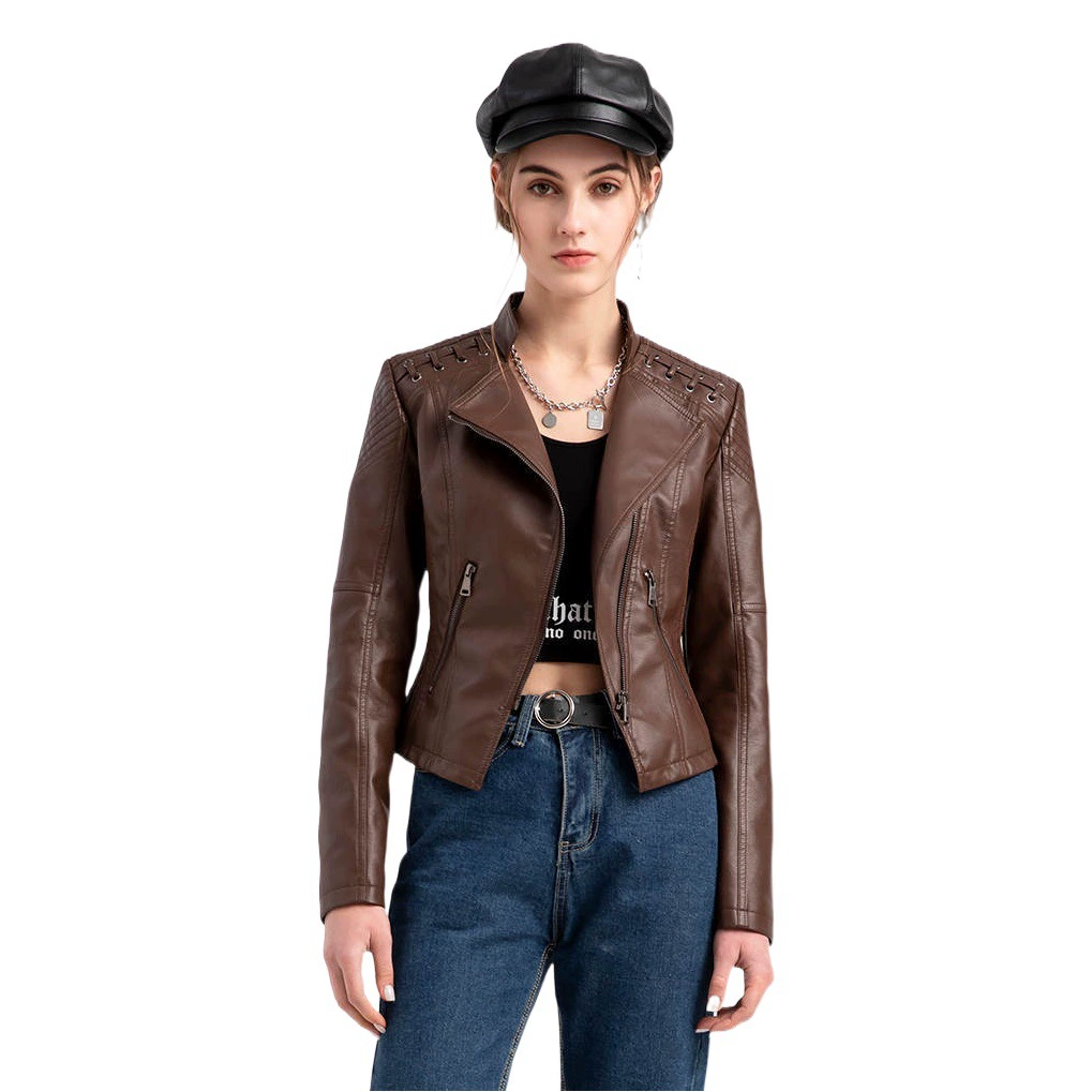 2023 трансграничный европейский размер, новая весенне-осенняя женская кожаная куртка, женская короткая куртка, тонкая кожаная куртка, женская мотоциклетная одежда