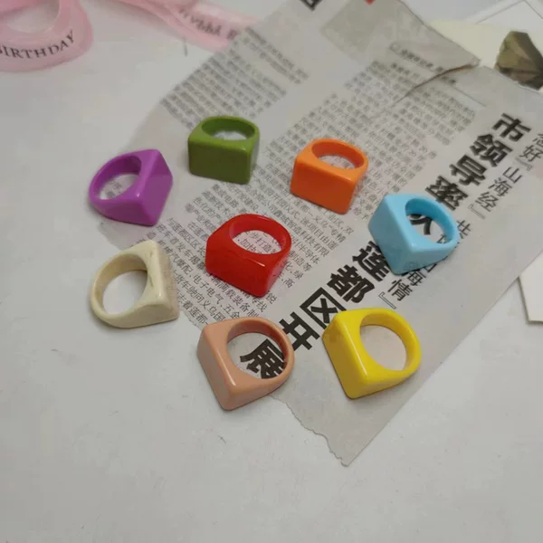 Foreign trade new ring women's square color fashion jewelry exaggerated Japanese and Korean mini ring Japanese and Korean tree finger ring wholesale