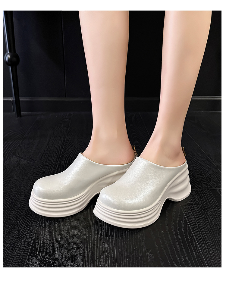 Dép lê bít mũi đế xuồng cao gót 8 cm cho nữ, tăng chiều cao, đế mềm màu bạc — Màu xanh da trời, Màu đen, Màu hồng, Màu xanh lục hồ chi tiết 18