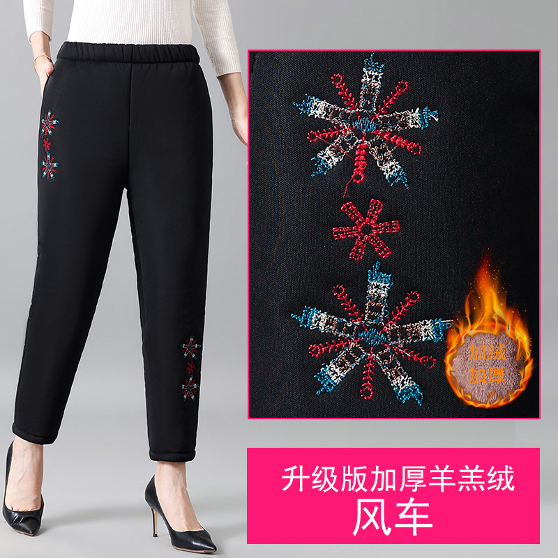 Winter velvet keep warm trousers for mother, for middle age, loose fit