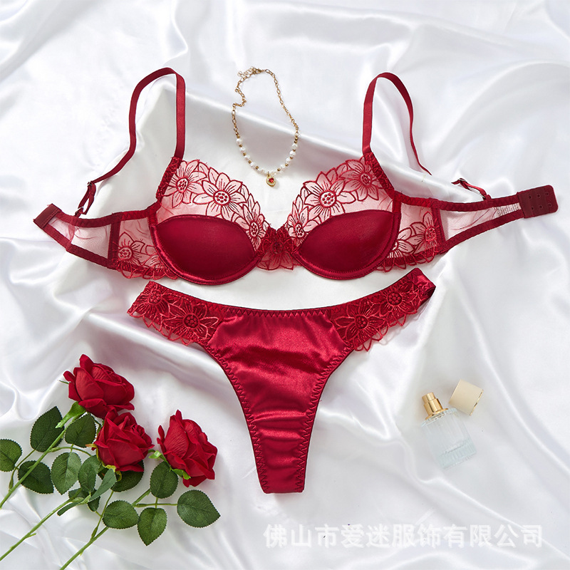 Y French-Style Pure Desire Lingerie Sexy Thin Cup Underwire Bra Set Red Zodiac Year French Bra 25004