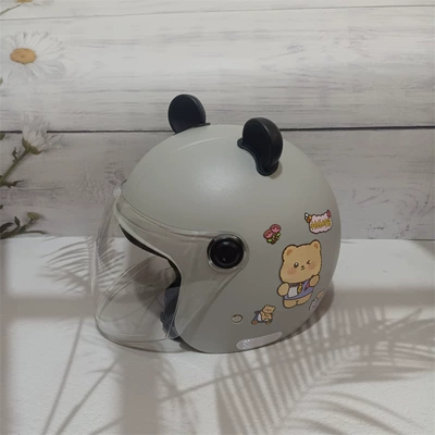 motorcycle safety anti-fall four seasons – Motosiklet kaskı (dəbilqə) - national-standard-category-a-light-gray-no-8-transparent-long-black-bear-ears-adult-autumn-and-winter-helmet