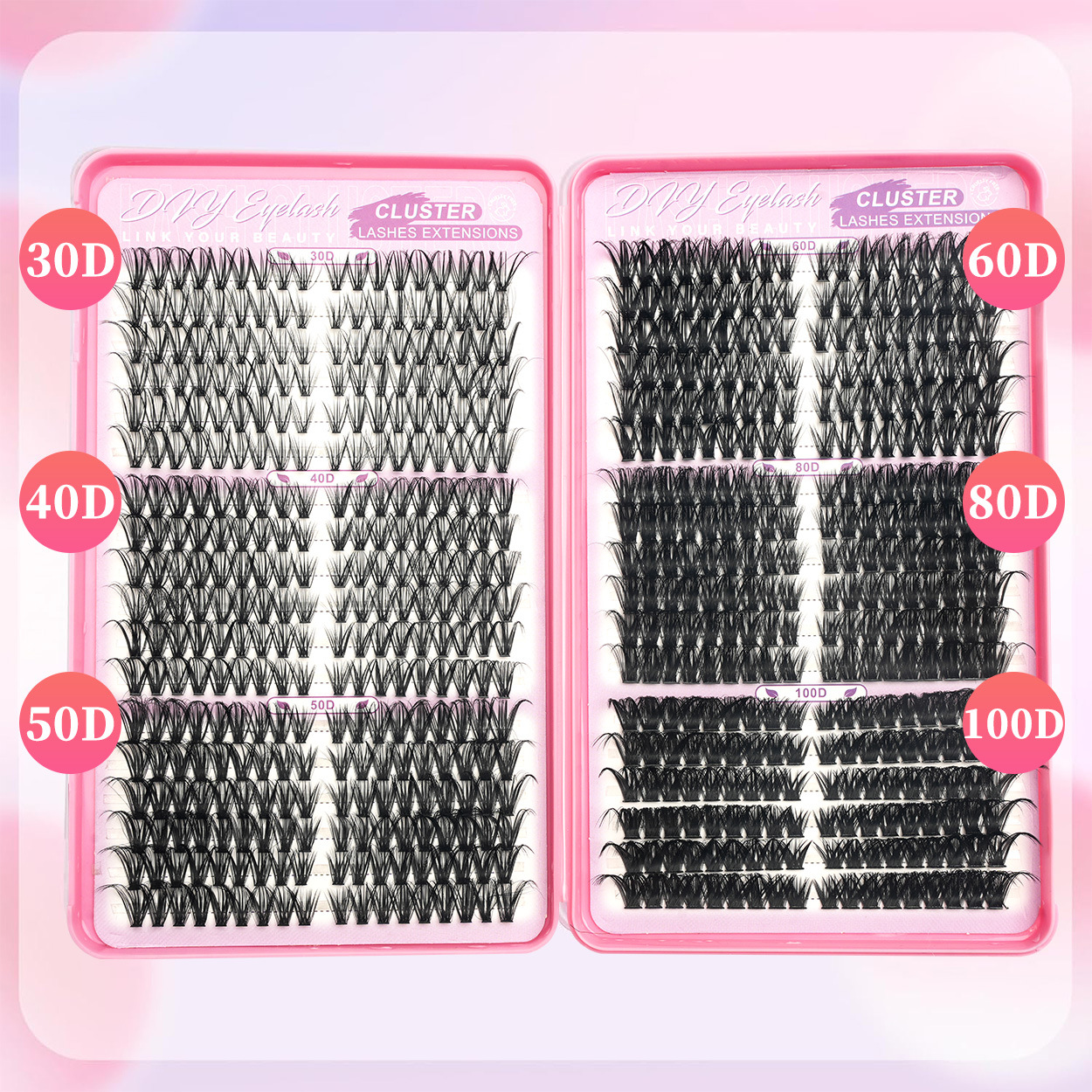 36 filas de 648 pestañas falsas 30D - 100D transfronterizas DIY Europa y América Amazon venta caliente conjunto de cabello segmentado gradiente