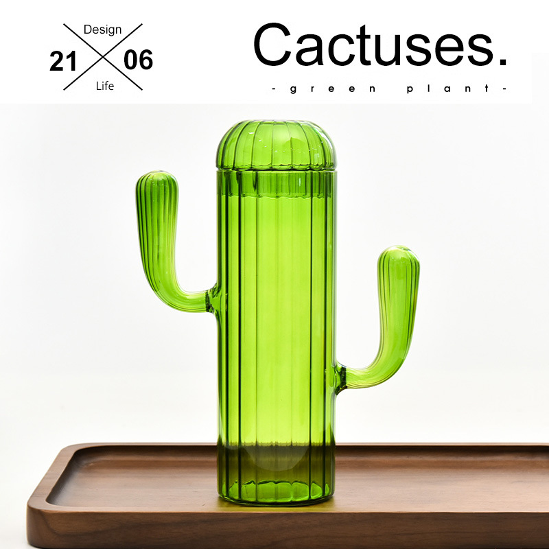 Frasco de té de vidrio a rayas Frasco de almacenamiento de vidrio de cactus verde Frasco de almacenamiento de caramelo de grano de café