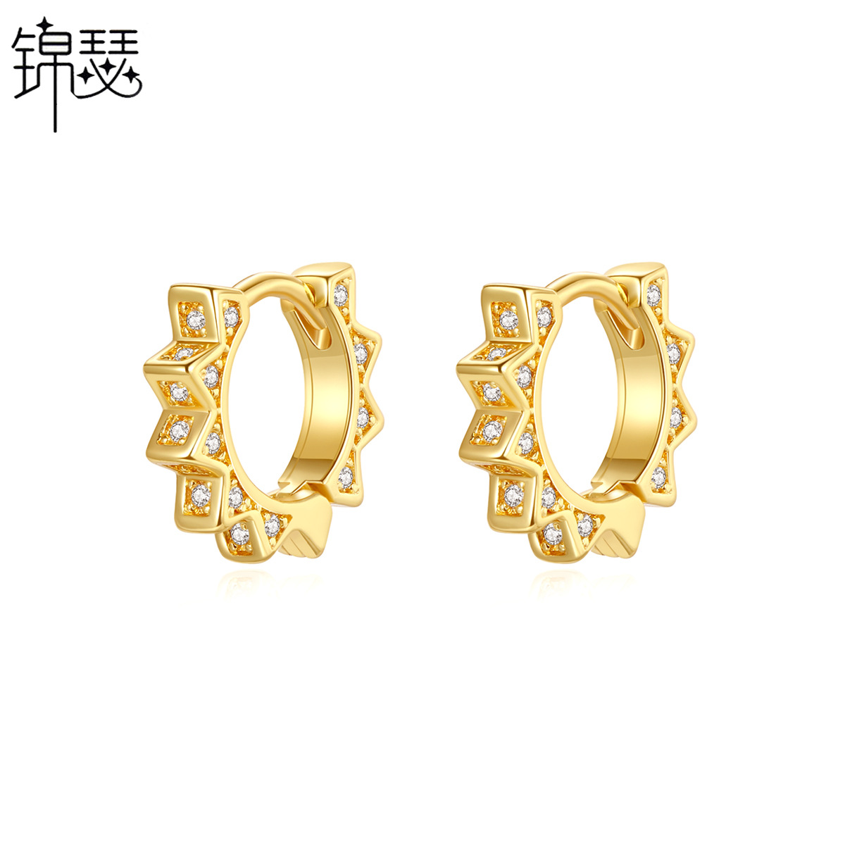 fashionable geometric trend copper earrings with gears with zircon…