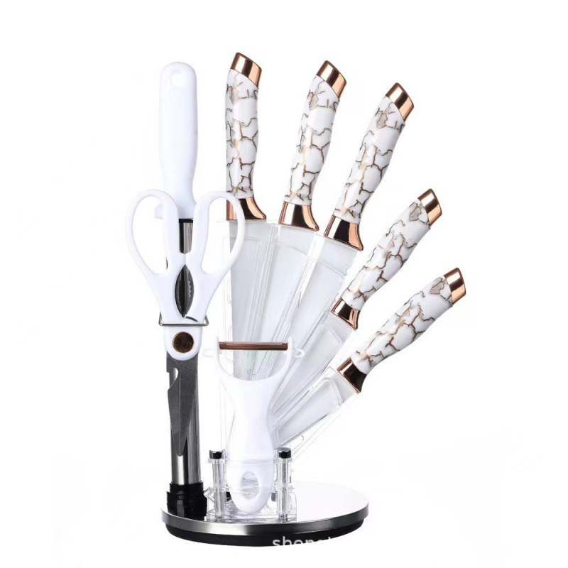 Juego de cuchillos domésticos de cocina con cabezal de galvanoplastia simple y doble de acero inoxidable al por mayor de oro rosa transfronterizo