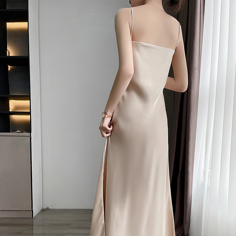Sling Dress Women's Matching Suit Silk Acetic Satin Slimming Waist Elegant Satin Dress for Spring Summer and Autumn