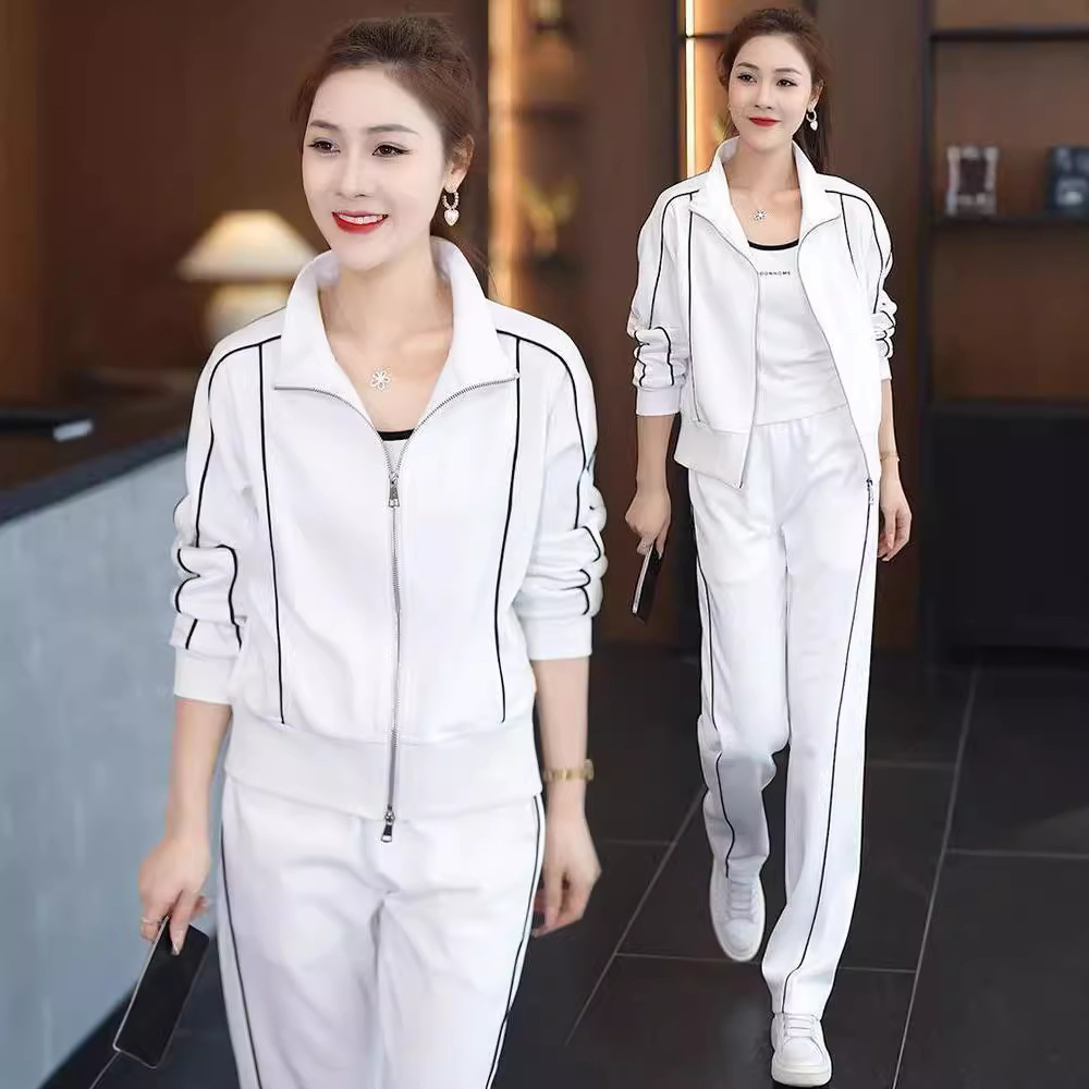 국경 간 레저 스포츠 세트 2024 년 초가을 새로운 여성 패션 시대 감소 슬림 카디건 스웨터 바지 투피스 세트