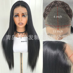 女士13*4前蕾丝化纤假发头套黑色高温混合丝前手勾自然发际线