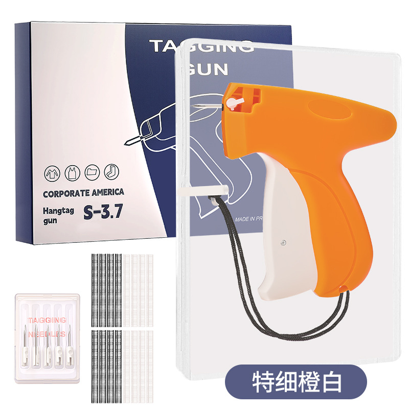 매우 미세한 주황색과 흰색 재봉총 + 바늘 상자 1개 + 플라스틱 바늘 1000개