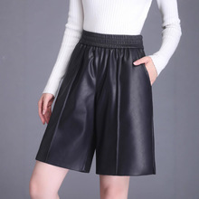 海宁真皮宽松直筒五分短裤女2025年秋冬新款绵羊皮显瘦阔腿皮靴裤