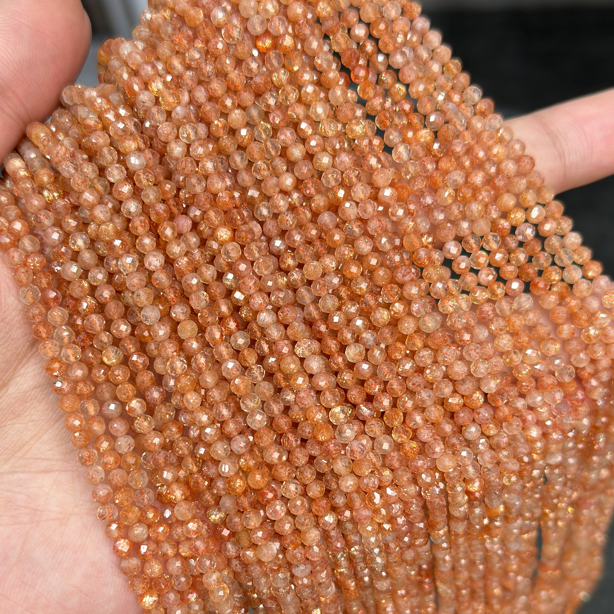 Натуральный золотой солнечный камень, круглые бусины, граненые бриллиантовые бусины-разделители, ожерелье, браслет «сделай сам», 2-3 мм, свободные бусины, 1 полуфабрикат