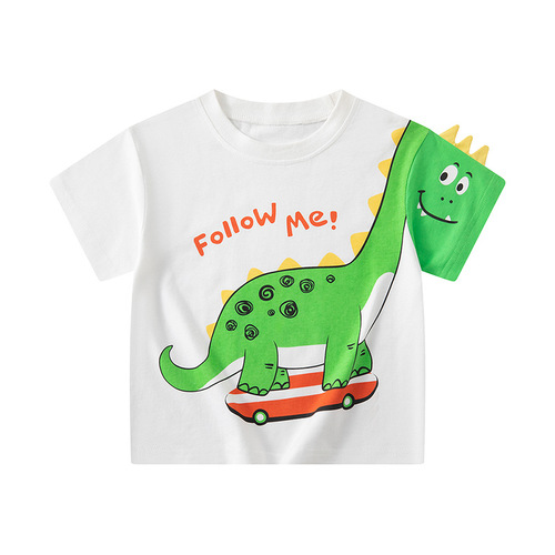 Korean Children's Summer Cross-border 3D Dinosaur Cartoon T-shirt for Kids, Wholesale Baby Clothes, Dropshipping One Piece