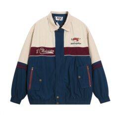 ファッションブランドのアメリカ刺繍アルファベットの襟付きコーデュロイジャケット