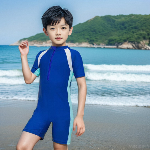 Children's swimsuit, unisex sunscreen suit, one-piece short-sleeve swimsuit for girls and boys, dive suit, middle child swimsuit for girls