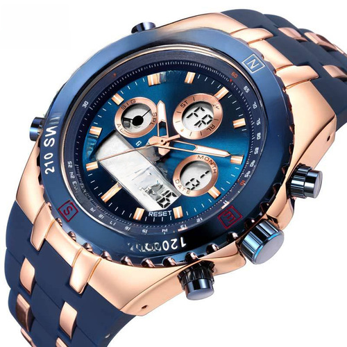 New Dual-Display Date Alarm Clock Digital Watch Sport Waterproof Silicone Men's Wristwatch