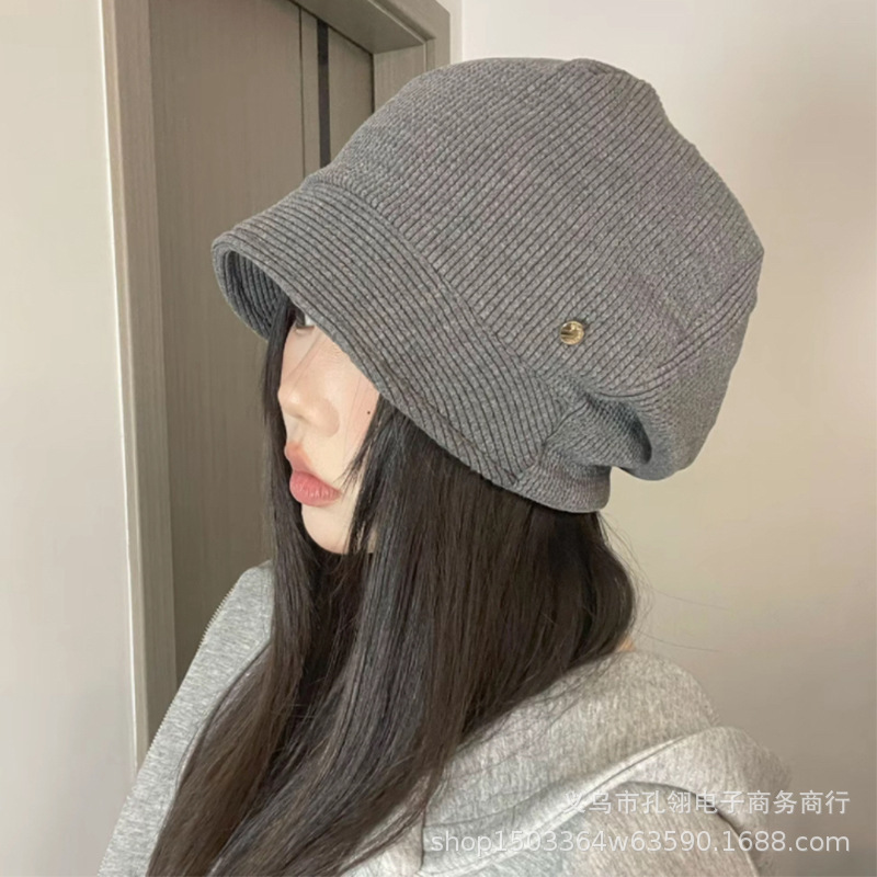秋冬新款三合一针织堆堆帽女日系复古高级感冷帽百搭显脸小包头帽|undefined