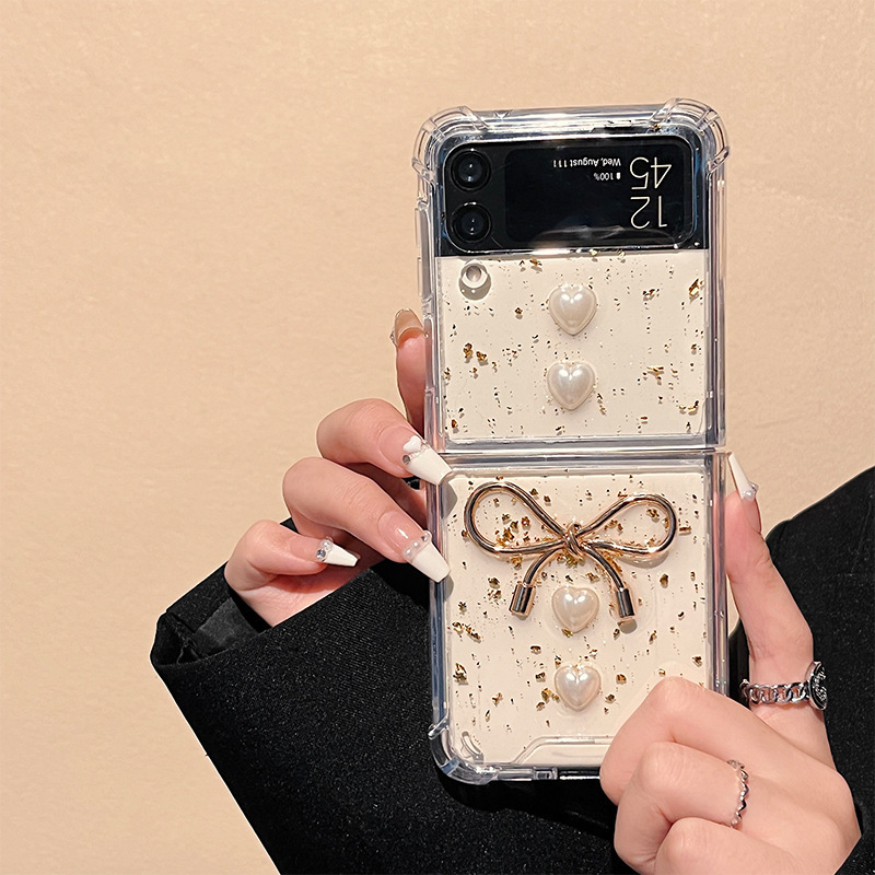 金箔蝴蝶结小熊爱心翻盖式折叠屏手机壳适用zflip4小众ins风轻奢