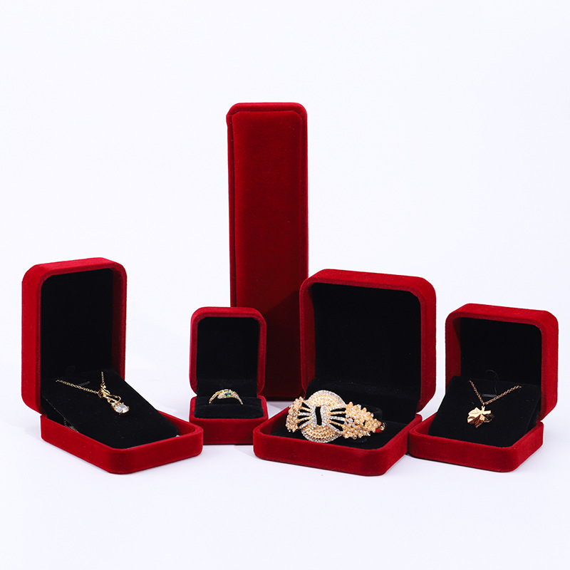 Esquina redonda franela caja de joyería caja de anillo de joyería pulsera caja de collar caja de embalaje de joyería pendientes caja al por mayor