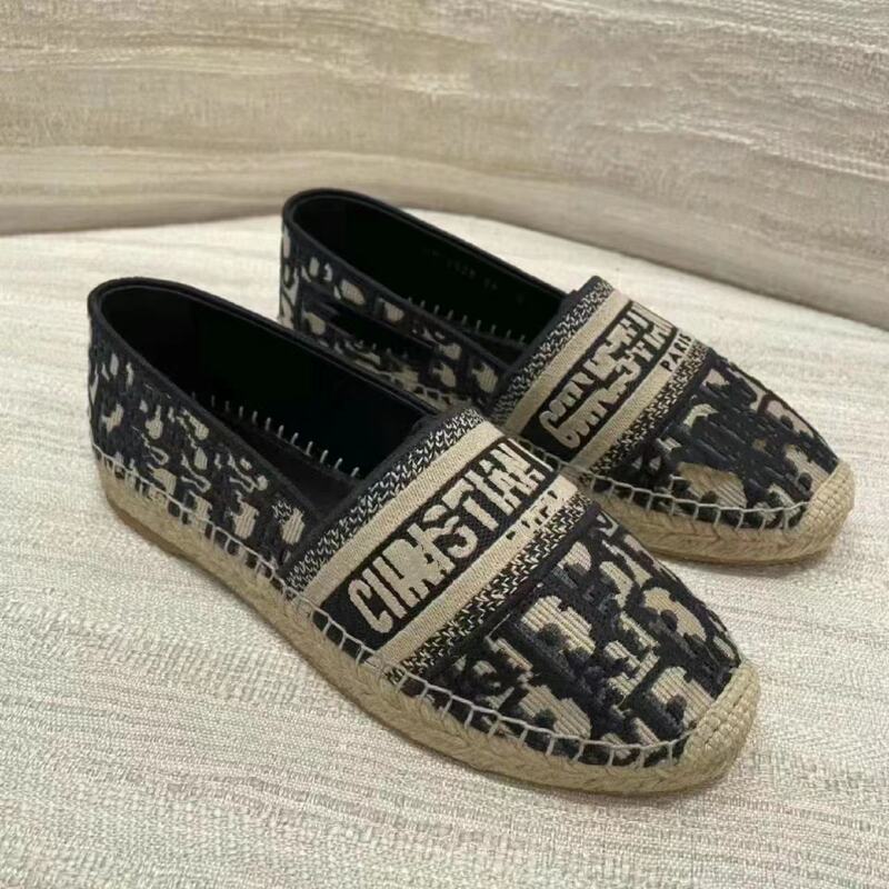 D Brand Letter Embroidery Straw Espadrilles 2026 Women's Slip-On Thick-Soled New Style Flat Loafers