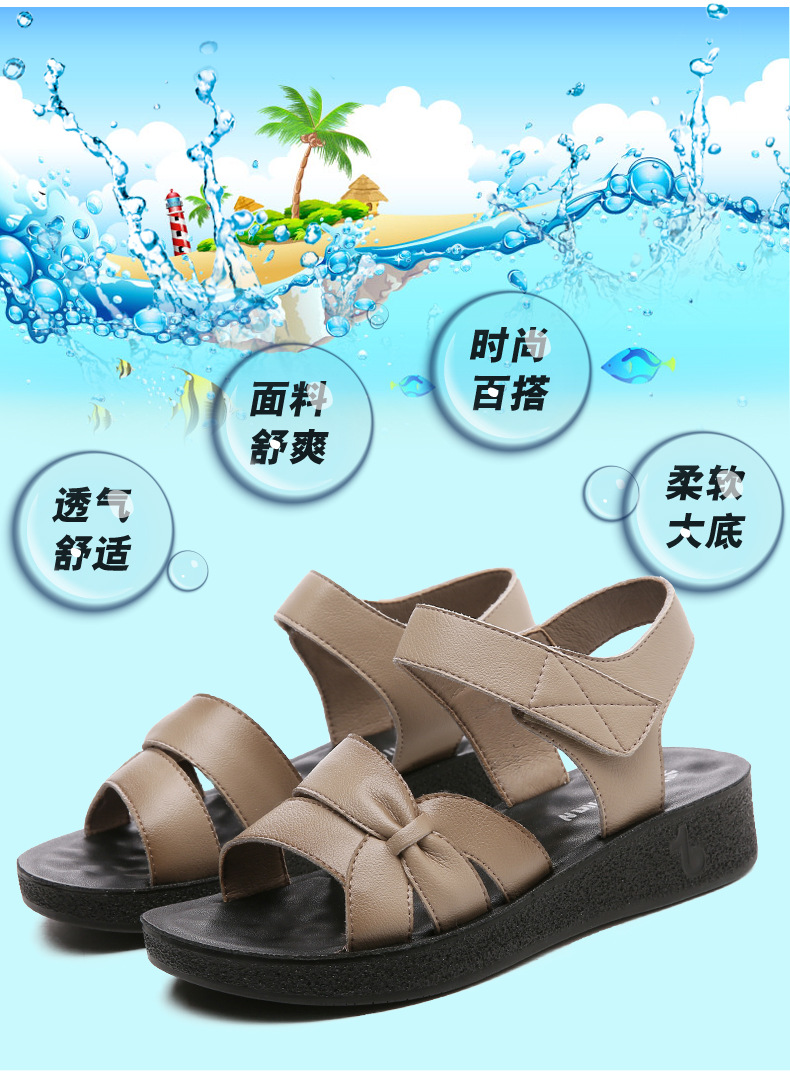Sandal nữ da bò thật đế bệt mềm êm chân cho người trung niên — màu đen chi tiết 3
