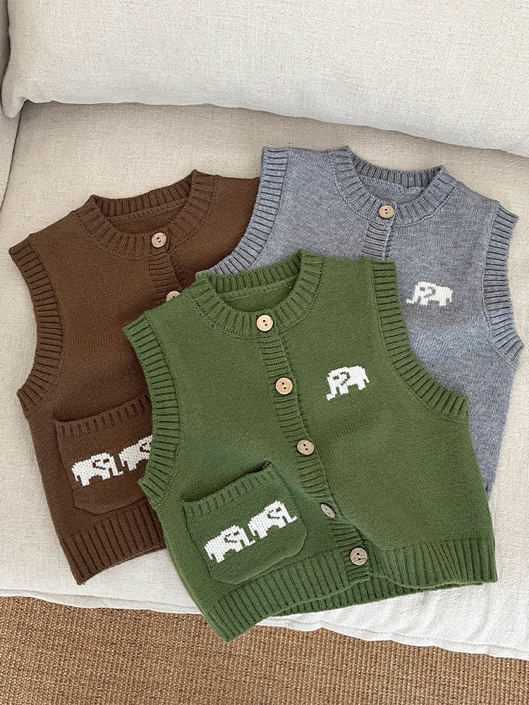 Ropa de primavera para bebés coreanos, ropa de primavera para bebés, dibujos animados, suéter universal, chaleco para recién nacidos, chaleco de punto para niños primavera
