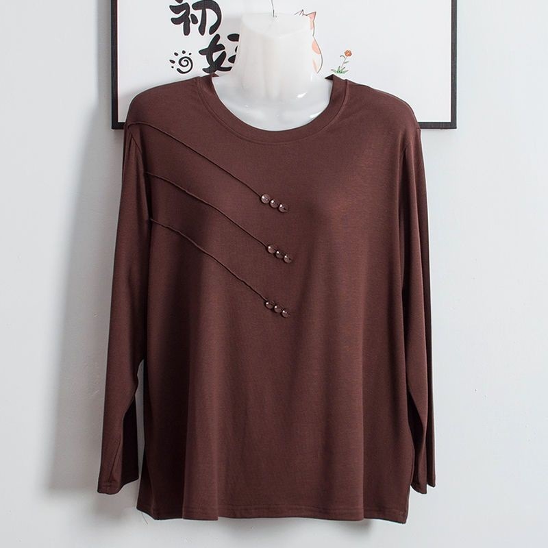 中高年女性のモーダル長袖Tシャツ2025新作秋服ゆったり大きいサイズママ秋服ボトムシャツトップス|undefined