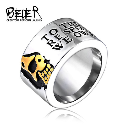 Beier Cross-border Retro Punk Style Stainless Steel Men's Ring European and American Personality Skull Head Titanium Steel Ring Wholesale