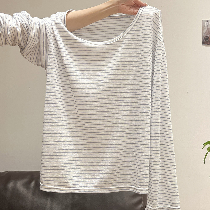 American-Style Off-Shoulder Striped Sun-Protective Long-Sleeve T-Shirt for Women, New Loose Slimming Off-Shoulder Top for Summer 2025 American-Style Off-Shoulder Striped Sun-Protective Long-Sleeve T-Shirt for Women, New Loose Slimming Off-Shoulder Top for Summer 2025