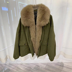 秋冬新款狐狸毛翻领可脱卸毛领鹅绒羽绒外套女派克服时髦