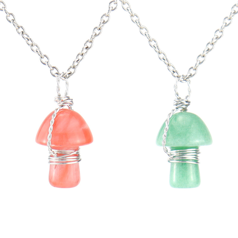 Retro Mushroom natural stone Copper Handmade Pendant Necklace 1 Piece